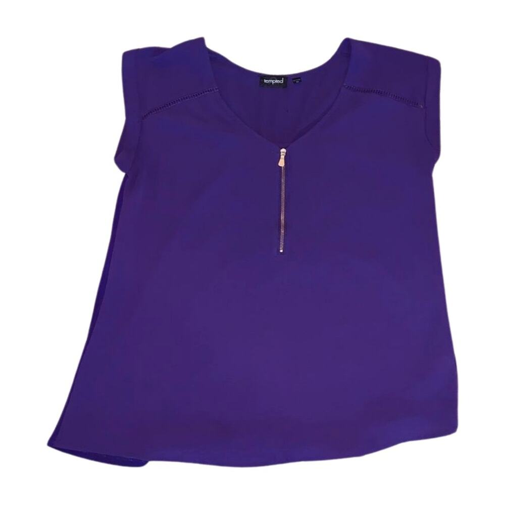 Tempted Zipper Front Sleeveless Purple Blouse Size M